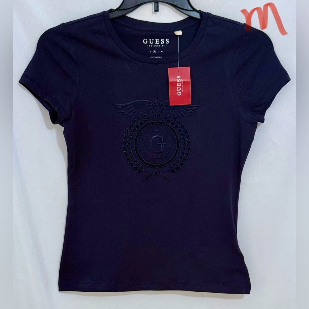 Guess Blue Fitted Crew Neck Short Sleeve Tee